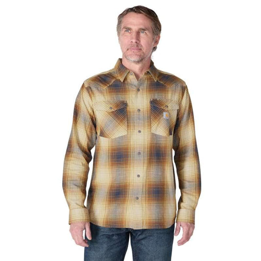 Relaxed Fit Lightweight Long-Sleeve Press-Stud Front Check Shirt