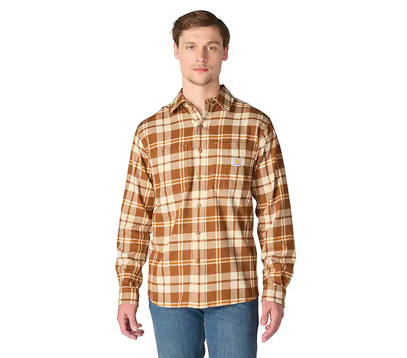 Relaxed Fit Midweight Flannel Long-Sleeve Plaid Shirt