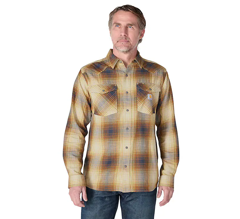 Montana Rugged Relaxed Fit Lightweight Long-Sleeve Press-Stud Front Check Shirt